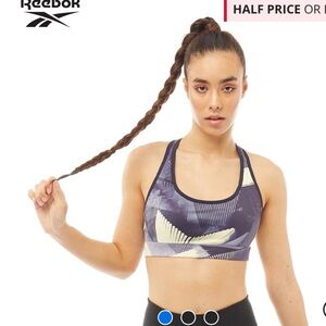 Reebok Women's Blue and Cream Patterned Sports Bra